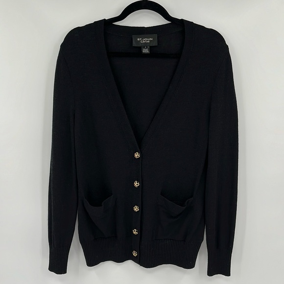 St. John Sweaters - St. John Caviar Cardigan Santana Knit Sweater-Size: Medium
